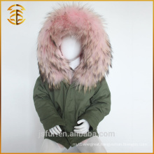 Army Green Best Quality Fox Kid Child Real Fur Parka